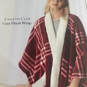 Charter Club Women's Cozy Plush Wrap - Red and White